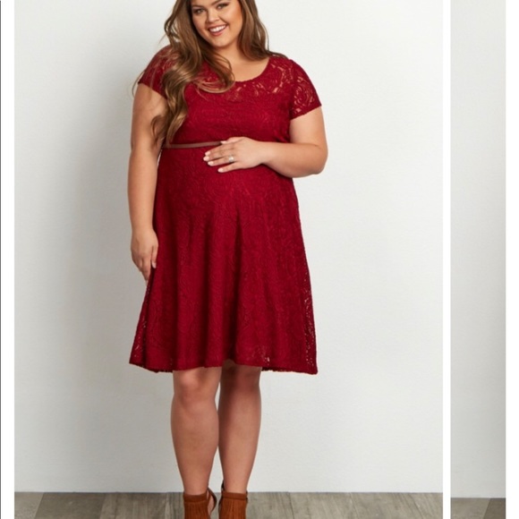 Burgundy Lace Maternity Dress (No Belt) - Picture 1 of 2
